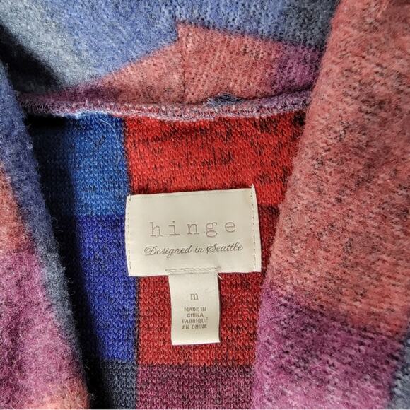 Hinge Plaid Wool Blend Coatigan Women’s Medium Open Front Cardigan Jacket Pocket - Picture 6 of 7